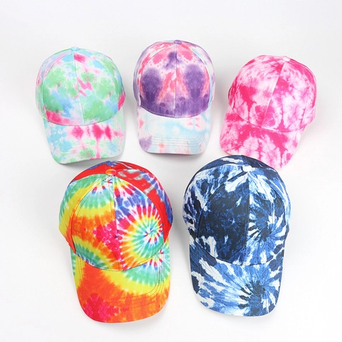 Casquette De Baseball Tie-Dye Colorée Mélange Coton Protection Solaire Ajustable Visière Courbée Mode Extérieur Hommes Femmes