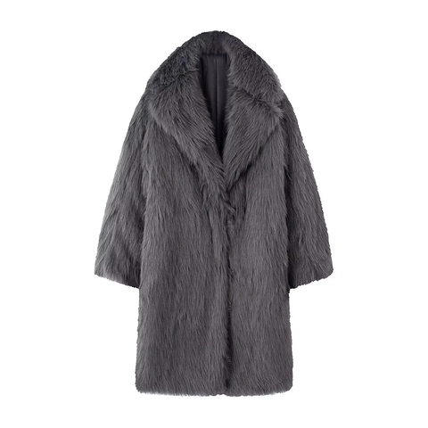 Faux Fur Coat Women Mid-length Plush Jacket Lapel Long Sleeve Solid Color Warm Winter Outerwear Elegant Fashion