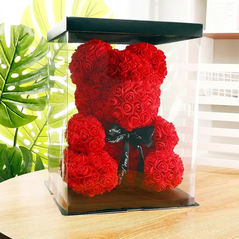 Artificial Rose Flower Bear Handmade PE Foam Teddy Bear Gift Box String Light Valentine Wedding Anniversary Gift For Her