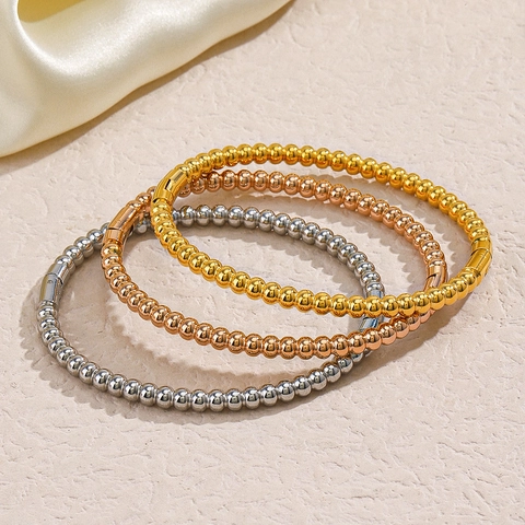 Bracciale Rigido Semplice Con Perline In Acciaio Inossidabile Sfera Tonda Geometrico Gioielli Minimalisti Lucidi Per Donna