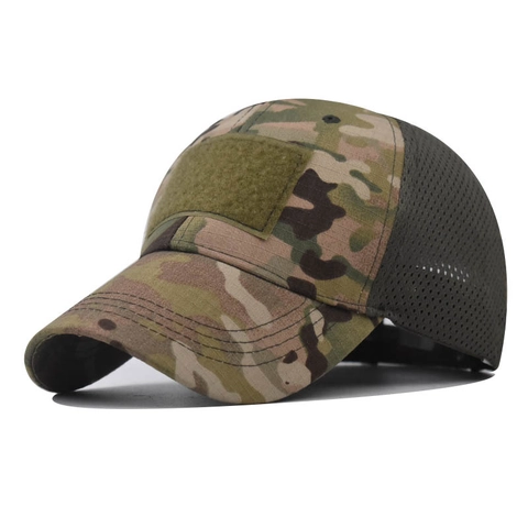 Gorra De Béisbol Táctica De Camuflaje Malla Transpirable Caza Al Aire Libre Ajustable Protección Solar Con Área De Parche