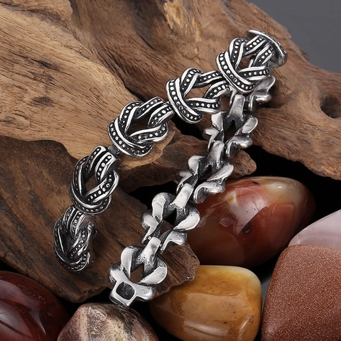 Mens Retro Celtic Knot Bracelet 316L Stainless Steel Punk Gothic Antique Silver Color Oxidized Industrial Style Jewelry