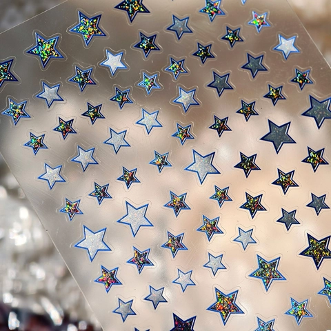 Nagelkunst Stickers Blauw Laser Glitter Ster Patroon Manicure Decals Zelfklevende DIY Schoonheid Decoratie Voor Vrouwen