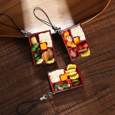 Miniature Simulation Food Japanese Bento Box Keychain Realistic Resin Plastic Bag Charm Novelty Gift Pendant