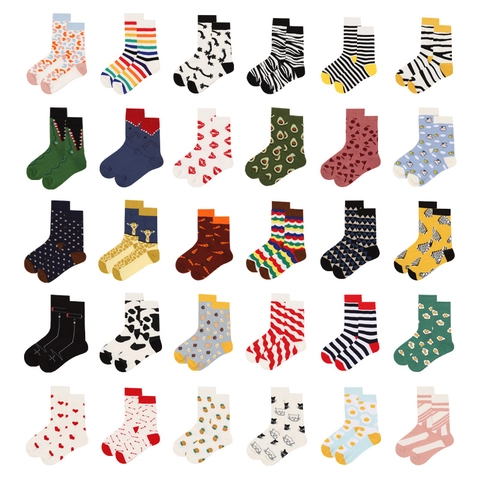 Calze In Misto Cotone Calze A Metà Polpaccio Traspiranti Novità Fantasia Colorata Casual Streetwear Skateboarding