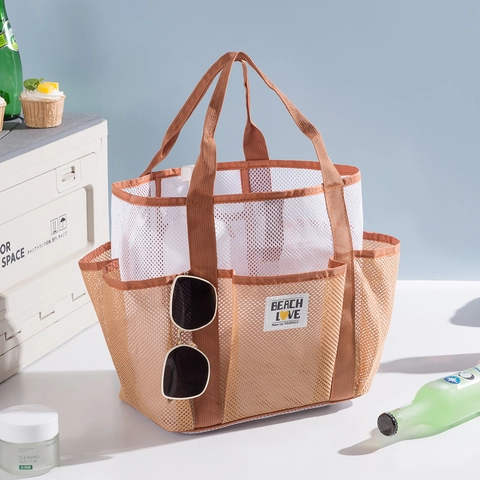 Large Capacity Mesh Beach Bag Multi Pocket Tote Travel Toiletry Swimming Pool Gym Shower Organizer Portable Breathable
