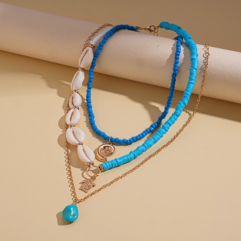 Collar Multicapa Bohemio Con Colgantes De Tortuga Y Caracola De Aleación Concha De Cauri Y Cuentas Joyería De Vacaciones Para Mujer