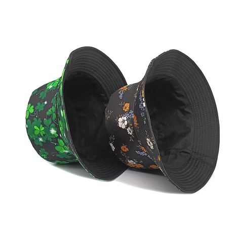 Chapeau Bob Réversible Polyester St Patricks Day Trèfle Imprimé Floral Protection Solaire Pliable Chapeau Extérieur
