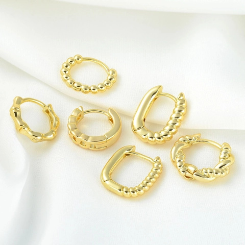 Geometric Huggie Hoop Earrings Copper Jewelry Fashion Minimalist Bamboo Twisted Rope Bead Texture For Women