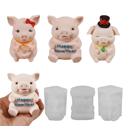 3D Pig Silicone Mold Cute Cartoon Animal DIY Resin Epoxy Gypsum Crafting Candle Making Desktop Decor Baking