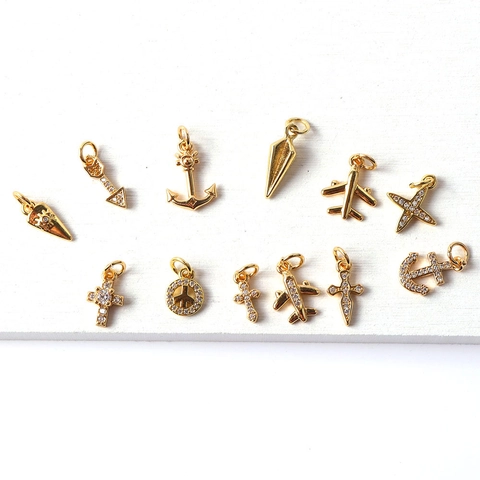 Ciondoli DIY Rame Placcato Oro Con Zirconia Per Creazione Gioielli Bracciale Collana Varie Forme Accessorio