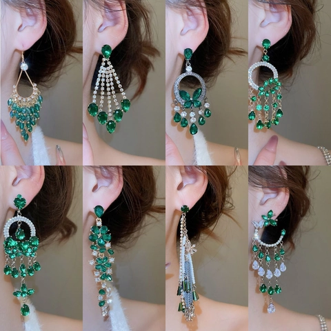 Vintage Luxe Hangende Oorbellen Zirkoon Strik Waterdruppel Kwastje Legering Sieraden Met Zilveren Oorsteker Voor Dames