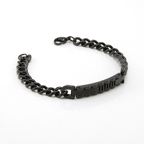 Stainless Steel Cuban Link Bracelet Curved ID Bar Plate Trendy Fashion Hip Hop Style For Men Women Lobster Clasp