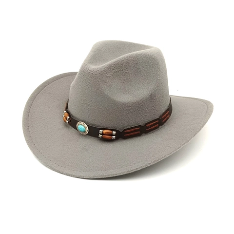 Cappello Da Cowboy Occidentale Tesa Larga Feltro Di Lana Fedora Con Fascia Decorativa Etnica Turchese Vintage Unisex