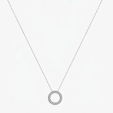 925 Sterling Silver Round Pave Zircon Pendant Necklace For Women Double Sided Engraved Life Fantastic Heart Hollow