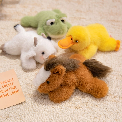 Plush Animal Toy Soft Faux Fur Stuffed Horse Frog Cow Duck Comforting Desktop Decor For Kids