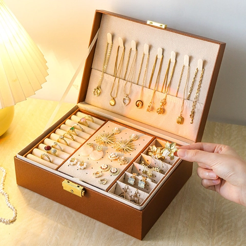 Multi Layer Jewelry Box PU Leather Storage Organizer For Necklaces Rings Earrings Bracelet Watch Velvet Lining Locking Case