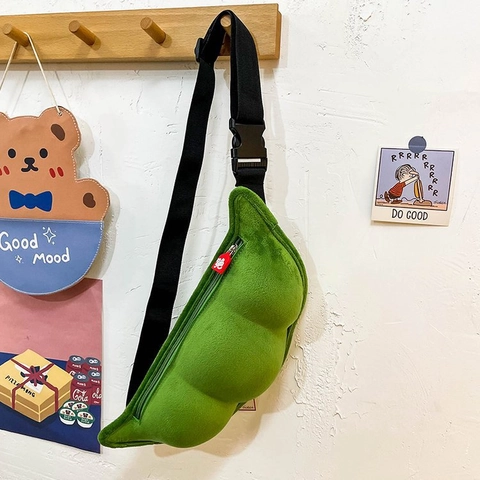 Simpatico Marsupio In Peluche A Forma Di Baccello Di Pisello Verde Edamame Novità Borsa A Tracolla Con Tracolla Regolabile