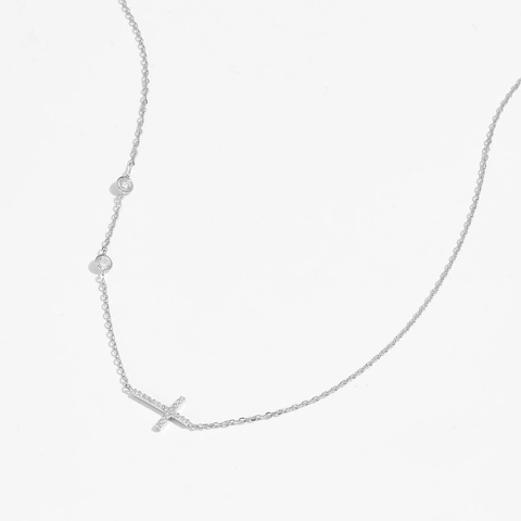 Collana con Pendente a Croce in Argento Sterling 925 Minimalista Placcata Oro 18K Catena Clavicola con Strass Gioielli Donna