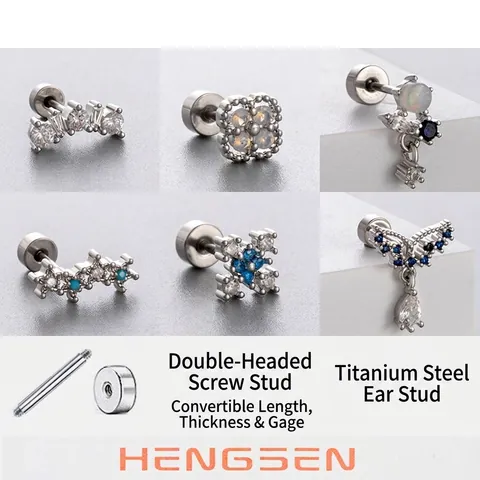 Blauwe Zirkoon Bloem Vleugel Kraakbeen Oorbellen Titanium Staal Schroefsluiting Helix Piercing Sieraden Dames
