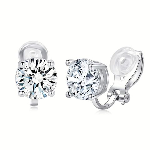 Boucles d'Oreilles à Clips en Cuivre avec Strass pour Femmes sans Perçage Minimaliste Géométrique Rond Carré Bijoux Accessoire Mode
