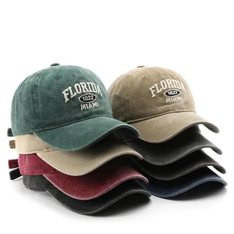 Vintage Washed Cotton Baseball Cap Florida Miami 1822 Embroidery Distressed Retro Sun Protection Hat For Men Women