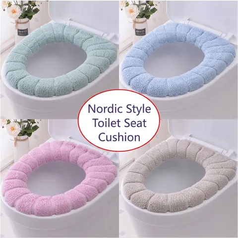 Universal Washable Toilet Seat Cover Soft Knitted Plush Thickened Bathroom Warmer Elastic Nordic Solid Color