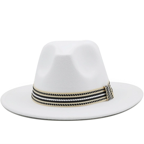 Wide Brim Fedora Hat Wool Felt With Striped Ribbon Vintage British Style Jazz Top Hat For Men And Women