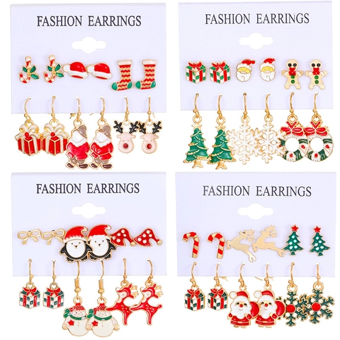 Festliche Weihnachten Emaille Ohrringe Legierung Strass Schneemann Schneeflocke Rentier Weihnachtsbaum Ohrringe Für Damen Feiertag Party Schmuck