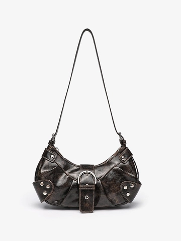 Vintage Crocodile Pattern PU Leather Shoulder Bag With Rivet Buckle Decor Y2K Underarm Hobo Handbag For Women Casual