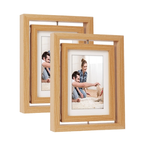 Kreativer Doppelseitiger Drehbarer Fotorahmen Aus Holz Tischplatte MDF Bilderrahmen Für Haus Und Büro Haustier Gedenkgeschenk