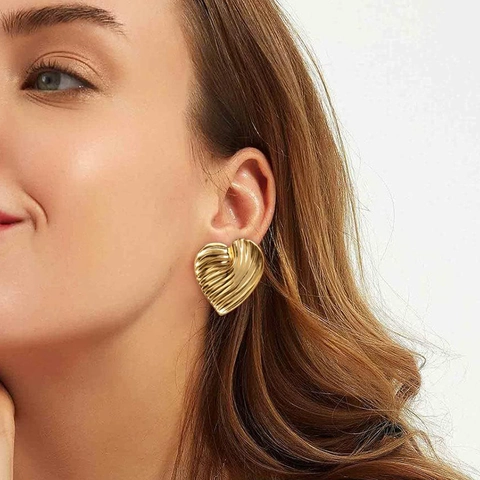 Edelstahl Herz Ohrringe Für Damen Vergoldet Unregelmäßige Lava Gefaltete Textur Geometrische Statement Stecker Schmuck
