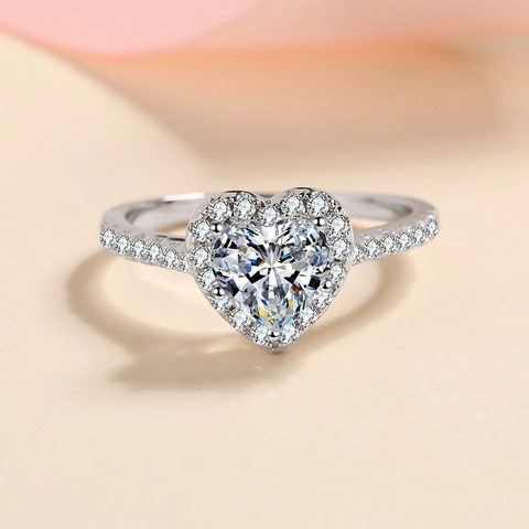 Anillo De Moissanita Forma De Corazón Plata De Ley 925 Elegante Micro Pavé Joyería De Boda Para Mujeres