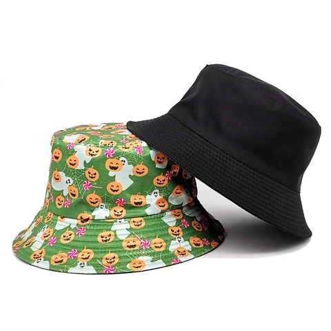 Bob Halloween Réversible Polyester Citrouille Fantôme Toile D'araignée Imprimé Protection Solaire Accessoire Fête