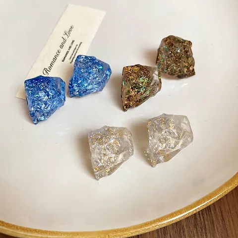 Irregular Resin Stud Earrings With 925 Sterling Silver Earring Post Geometric Foil Glitter Aesthetic Jewelry For Women