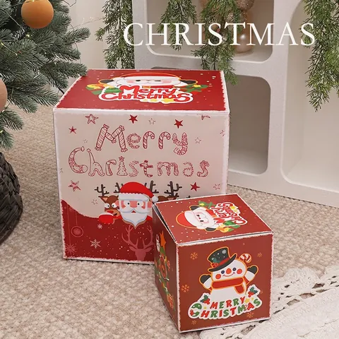 Kerstcadeaudozen Papier Vierkant Decoratief Kerstboomversieringen Kerstman Sneeuwpop Gedrukt Vakantie Feest Scène Arrangement