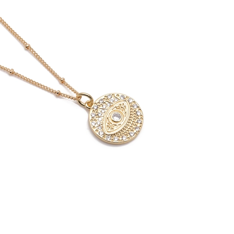 Evil Eye Anhänger Halskette Kupfer Mit Zirkon Vergoldet Modeschmuck Für Damen Runde Medaillon Satellitenkette