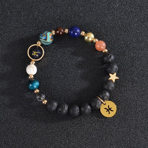 Zodiac Constellation Solar System Planets Beaded Bracelet Natural Stone Volcanic Lava Rock Handmade Jewelry