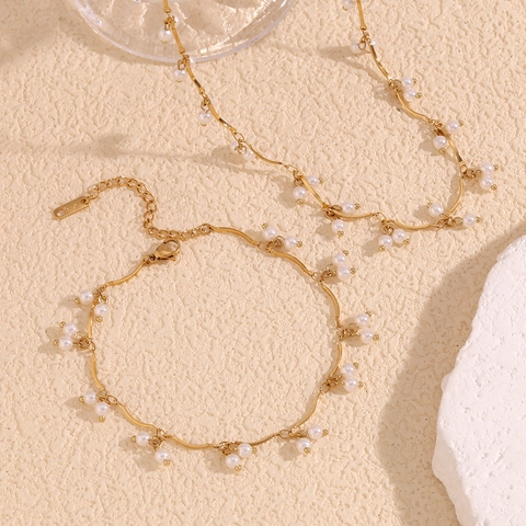Collar Con Colgante De Cadena Ondulada Acero Inoxidable Chapado En Oro De 18K Perlas Artificiales De Imitación Para Mujer