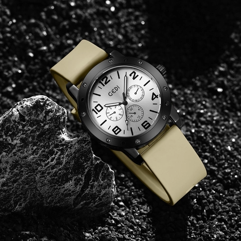 GEDI Men's Sports Quartz Watch Waterproof Luminous Silicone Strap Multi-Function Dial Casual Date Week Display Wristwatch