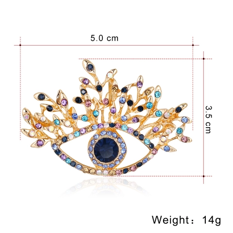 Vintage Evil Eye Brooch Alloy Multicolor Rhinestone Inlaid Gold Plated Hollow Out Fashion Pins For Women Clothing Jewelry