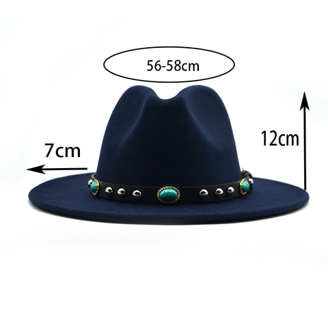 Cappello Fedora Tibetano Etnico a Tesa Larga Cappello Jazz in Feltro Cotone Poliestere Stile Western Con Turchese