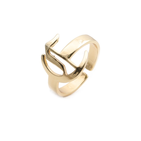 Anello Aperto Con Lettera Iniziale Gotica Rame Placcato Oro Zirconia Micro Pave Regolabile Gioielli Di Moda Retrò