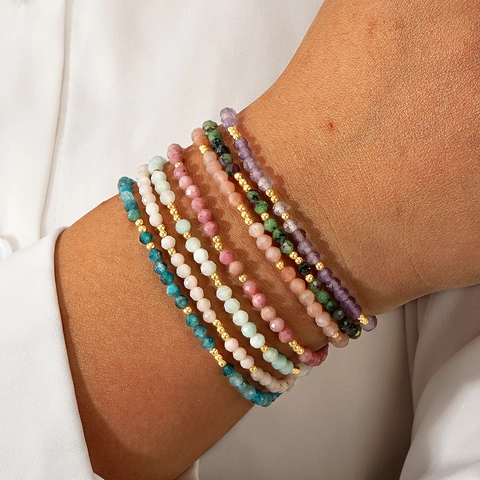 Faceted Natural Semi Precious Stone Beaded Bracelet With Copper Spacer Beads Minimalist Bohemian Jewelry For Women