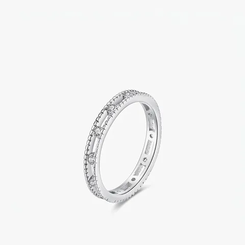 Einfacher Eleganter 925 Sterling Silber Ewigkeit Ring Mit Perlenrand Klarem Zirkonia Mikropflaster Schmuck Für Damen