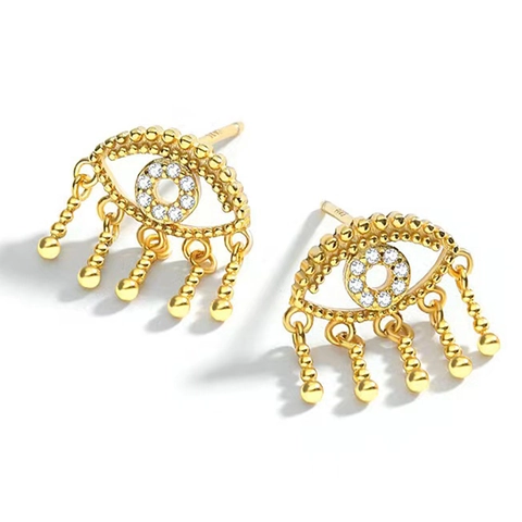 Boucles d'Oreilles Créoles en Argent Sterling 925 Mauvais Œil Luxe Zirconia Incrusté Gland Bijoux de Mode Pour Femmes