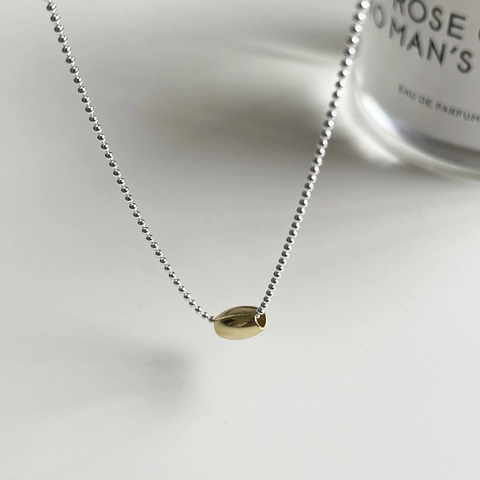 Collana A Catena Di Sfere In Argento Sterling 925 Con Pendente A Oliva Ovale Dorato Per Donna Accessorio Elegante