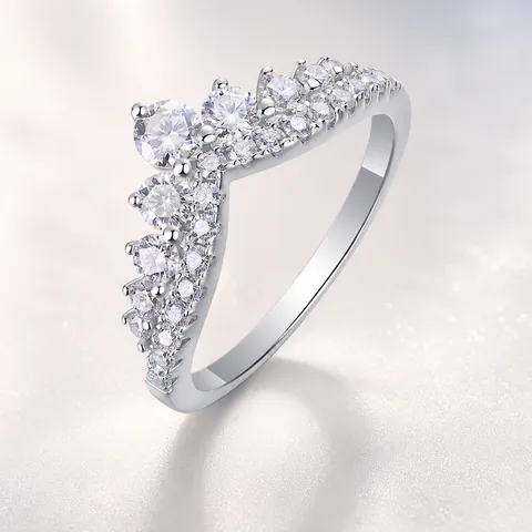 Anillo De Moissanita Plata De Ley S925 Forma V Corona Elegante Brillante Joyería Regalo Para Mujeres