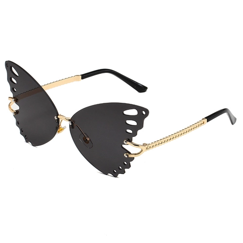 Occhiali Da Sole Farfalla Senza Montatura Montatura Metallo Oro Lenti Sfumate PC Protezione UV400 Moda Donna