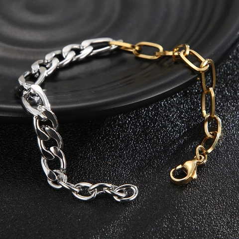 Bracciale In Acciaio Inossidabile Minimalista Catena Mista Figaro Paperclip Gioielli Bicolore Per Uomo Donna